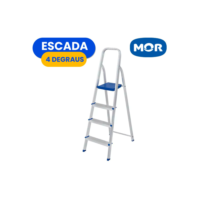 Escada Alumínio 3 Ou 4 Degraus MOR Dobrável Resistente Doméstica Suporta 120kg Tesoura Reforçada