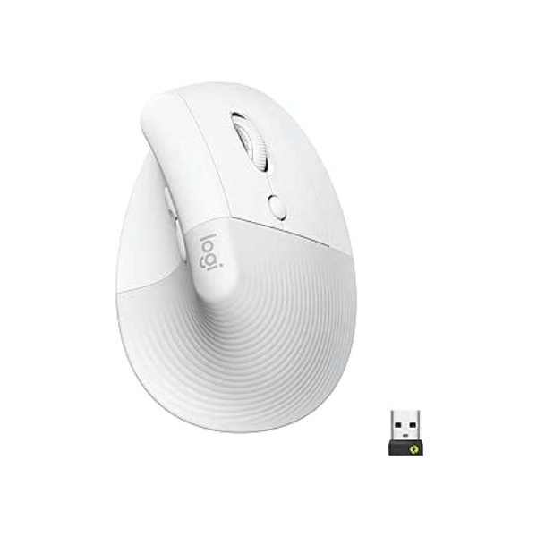 Mouse Sem Fio Logitech Lift Vertical com Design Ergonômico para Redução de Tensão Muscular, Cliques Silenciosos, Conexão Bluetooth ou USB Logi Bolt, Compatível com Windows/macOS/iPadOS - Branco