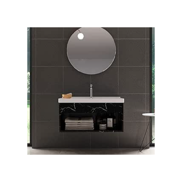 Gabinete Armario para Banheiro 100% MDF com Cuba - Zoff Preto 60cm