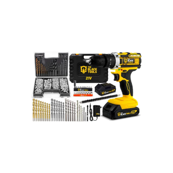 Parafusadeira Furadeira De Impacto Profissional 21v Tb21pw Com Kit Brocas E Buchas 300 Peças The Black Tools