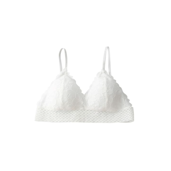 Sutiã feminino de renda triangular, sem fio, leve, macio, uso diário, Branco, P