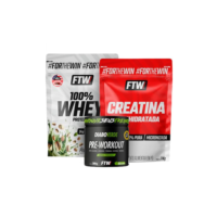 FTW Kit Whey Protein 100% Concentrado 1kg + Creatina Monohidratada 1kg + Pré-Treino Diabo Verde 300g Sabor Maçã Verde (1KG, Pistache)