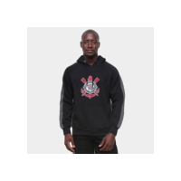 Blusa Moletom Corinthians SPR Embroidery Com Capuz Masculina - Preto+Chumbo