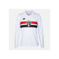 Camisa São Paulo I 24/25 s/n° Torcedor New Balance Manga Longa Masculina - Branco+Vermelho