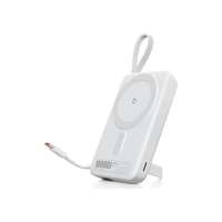 Basike Carregador Portátil Indução, Power Bank 10000mAh com Suporte Integrado, Ultrafino e Portátil, Carregamento Rápido Sem Fio 15W(MAX) + Cabo Tipo C 22.5W(MAX) Compatível com MagSafe (Branco)