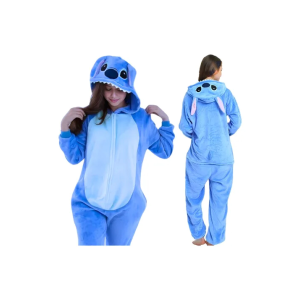Pijama Fantasia Stitch Adulto Unisex De Plush Com Zíper