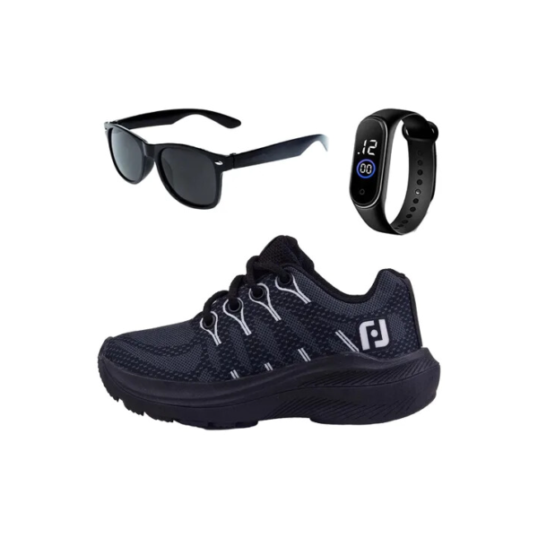 Kit Tenis Infantil Casual Meninos Meninas + Óculos E Relógio
