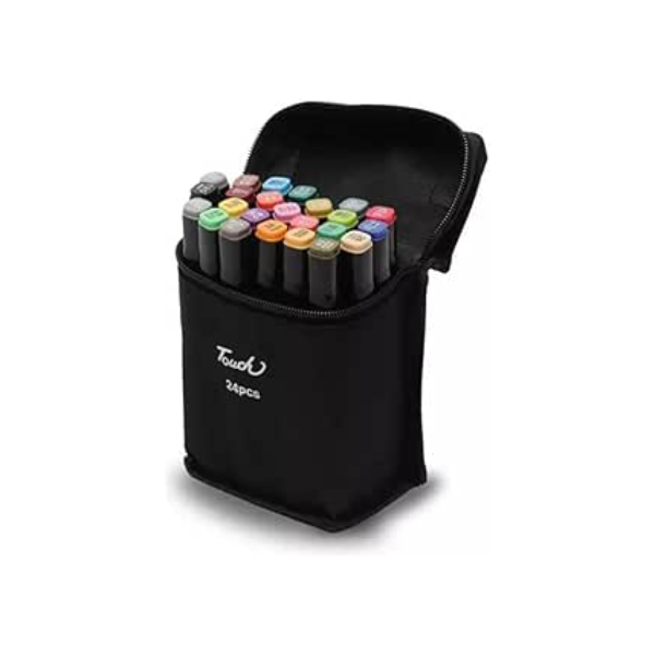 Conjunto De Caneta Marcador Profissional Para Colorir Desenho Permanente Ponta Dupla Com Estojo Kit 24/36/48/60/80 Canetinhas Tiktok | Premium MyBrins (24 Cores)
