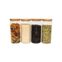 Oikos - Kit 4 Potes de Vidro 1,65L com Tampa Bambu Herméticos Redondos