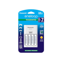 Panasonic K-KJ17MCA4BA Pacote de carregador de bateria individual avançado com 4 pilhas AA Eneloop recarregáveis de 2100 ciclos