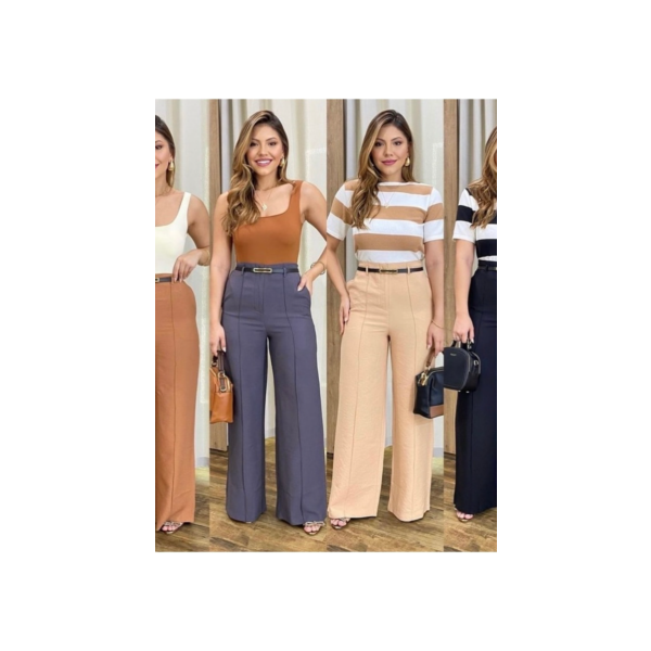 Calça Pantalona Feminina ZARA Modelo Social Alfaiataria Cintura Alta com Cinto Bolso Elegância Luxo Tendencia Blogueira