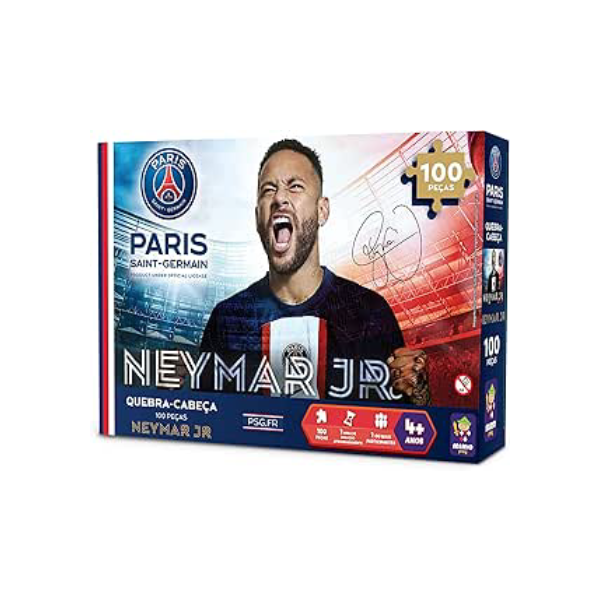 Quebra-Cabeça Neymar Jr. 100 Peças Puzzle, Desafie-se e Monte Coleção PSG Mimo Toys - 2300
