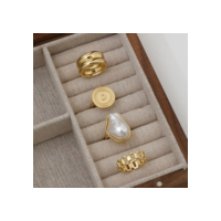 Conjunto de 4 peças Conjunto de Anel Geométrico Fashionable Pearl Ladies