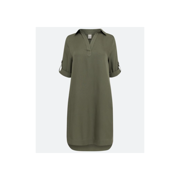 Vestido Curto em Viscose com Manga 3/4 Verde Oliva