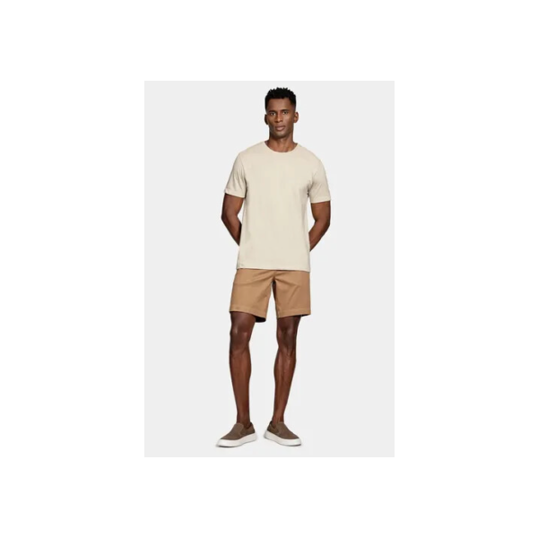 Camiseta Aramis Malha Mescla Manga Curta Básica Bege