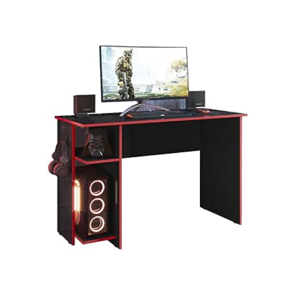 Escrivaninha Gamer Mesa De Escritorio Com Suporte De Fone Vermelha