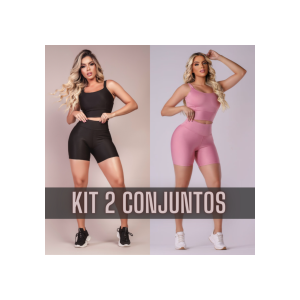 Kit 2 Conjunto Fitness Short e Cropped - Conjunto Academia Cintura Alta