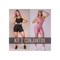 Kit 2 Conjunto Fitness Short e Cropped - Conjunto Academia Cintura Alta