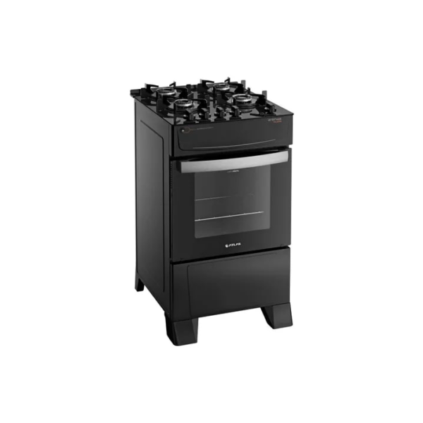 Fogão Atlas 4 Bocas Preto Atenas Glass - Bivolt