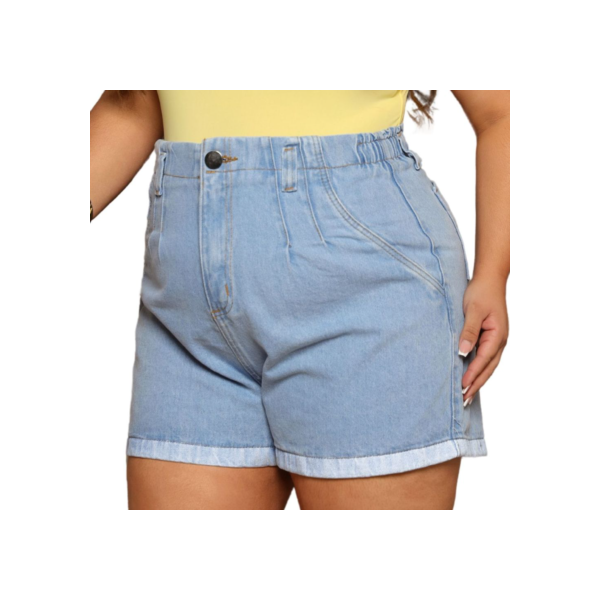 Short Jeans Feminino Plus Size Elástico Cintura Alta Não Estica Jeans 100% 46 ao 54