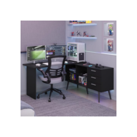 Mesa para Computador Gamer em L 3 Gavetas Preto Lisboa Madesa