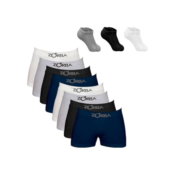 Kit 8 Cuecas Boxer Algodão Box + 3 Pares Meia Ts 1500 Premium…
