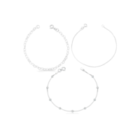 Kit 3 Pulseiras Prata 925 Bolinha Coração e Veneziana