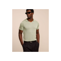 Camiseta Polo em Tricô com Gola V Verde