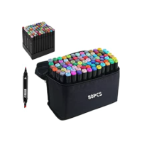Kit 80 Caneta Marcadora de Ponta Dupla Canetinha Colorir Com Estojo Organizador e Base, Pontas Duplas, conjunto de marcadores de alcool permanentes de esboço para crianças, adultos, pintar PREMIUM