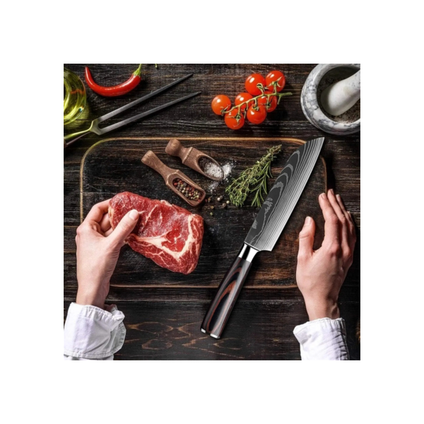 Faca de chef japonesa, facas de cozinha de aço de alto carbono, padrão de aço damasco, cortador de frutas santoku, faca de chef, ferramenta de cozinha