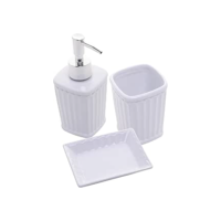 LYOR - Conjunto 3 Peças para Banheiro de Cerâmica Antibes Branco - 1 Porta Sabonete Líquido, 1 Saboneteira e 1 Porta escova de dentes