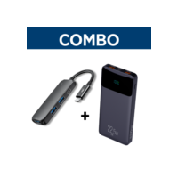 COMBO - Adaptador Hub USB HUB41C, 3 entradas USB-A e 1 Tipo-C + PowerBank 10200mAh com display, preto - ELG
