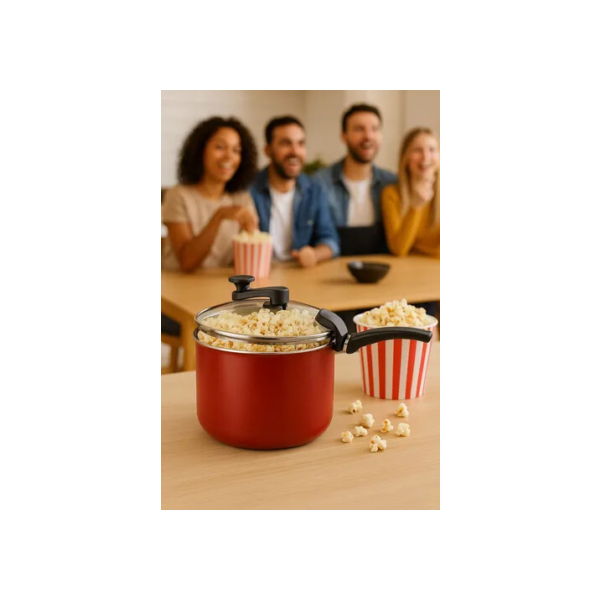 Pipoqueira Antiaderente Cozillar 4,5 Litros Tampa De Vidro Vermelho