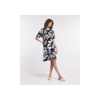 Vestido T-Shirt em Viscose com Folhagens Estampadas Preto