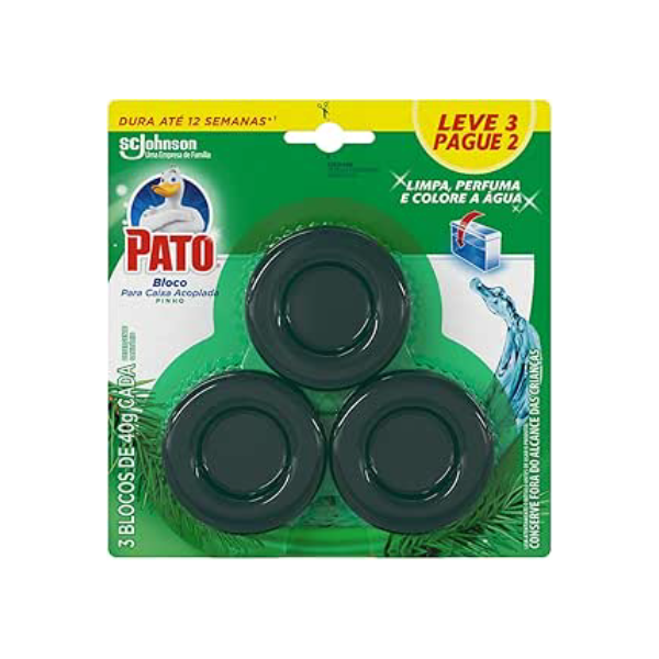 Pato Desodorizador Sanitário Caixa Acoplada Pinho, Limpeza Banheiro, Limpa, Pefuma e Colore, Leve 3 Pague 2, 40g