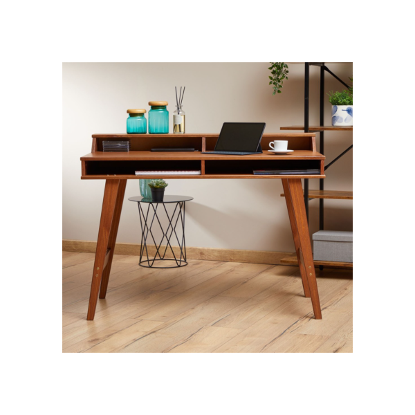 Mesa Escrivaninha Retro Madeira 4 Nichos 1 Prateleira Luna