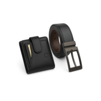 Kit Carteira Masculina Couro Legitimo + Cinto Dupla Face 2 Em1 Preto e Marrom  com Fivela Giratória Dia dos Pais