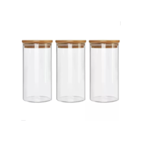 Kit 3 Pote Hermético Vidro Tampa Bambu 1000ml Mantimentos