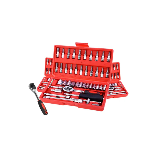 Kit Jogo Soquete 46 Pçs Aço Crv 1/4 Catraca Chave Do Cromado Com Maleta Pop Imports