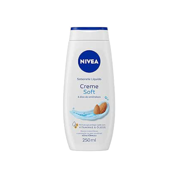 NIVEA Sabonete Líquido Creme Soft 250ml - Fragrância suave de amêndoas, sensação de pele macia e hidratada, em equilíbrio com o pH da pele