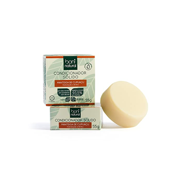 BONI NATURAL Condicionador Sólido Vegano com Manteiga de Cupuaçu Cupuaçu para Hidratação e Brilho, Sem Silicones, Sem Sulfatos, Sem Parabenos, Verde