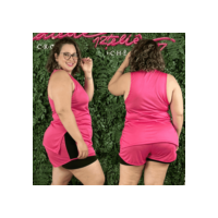 Conjunto Plus Size Roupas Femininas Academia Blusa Tapa Bumbum e Shorts Sobreposto Fitness Kit Curve