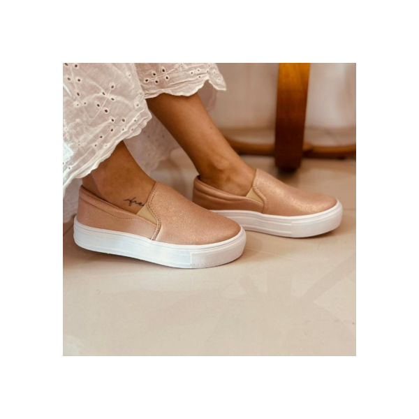 Tênis Feminino Casual Calce Fácil Slip On Iate Plataforma
