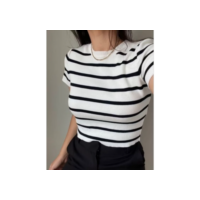 BLUSA TRICOT LISTRADA MANGA CURTA TENDÊNCIA VERÃO 24/25