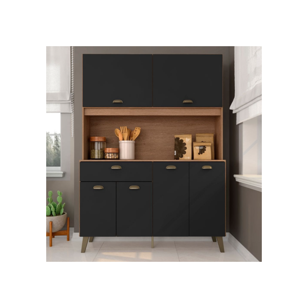 Armário Kit De Cozinha Emily 120cm Carvalho/preto - Móveis Arapongas