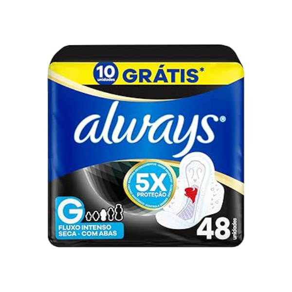 Absorvente Noturno Always Noites Tranquilas Cobertura Seca com Abas Leve 48 Pague 40, Always