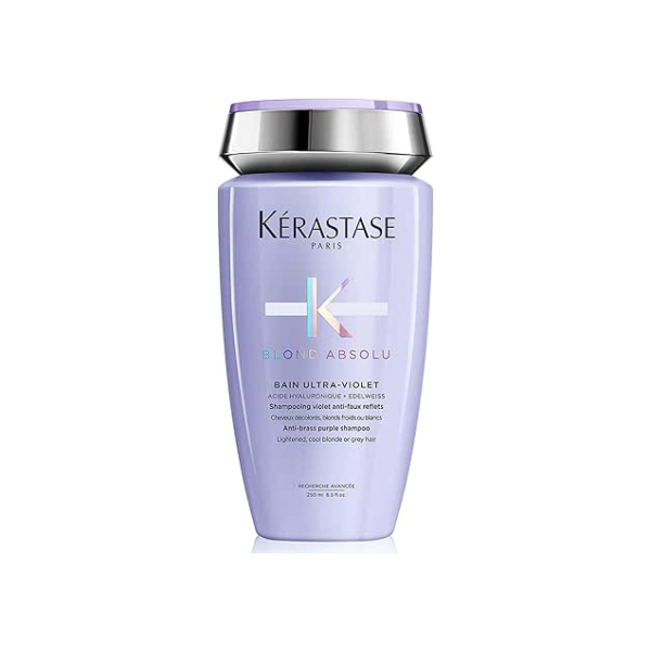 Kérastase Shampoo Blond Absolu Bain Ultra-Violet, Cabelos loiros, descoloridos, Hidratação, neutraliza os tons amarelados, Ácido Hialurônico, Flor de Edelweiss, 250 ml