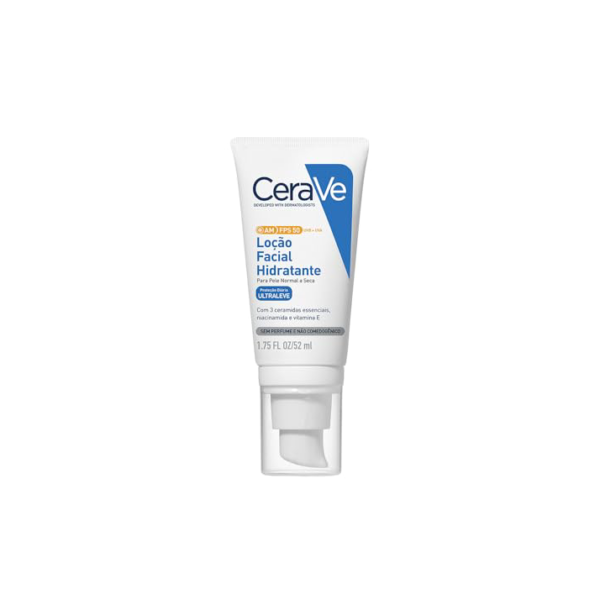 CeraVe Loção Facial Hidratante AM FPS 50 com 3 Ceramidas Essenciais, Ácido Hialurônico e Niacinamida, Hidratação 24h e Proteção UVA/UVB para Pele Normal a Seca, 52g