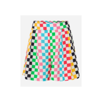 Short Curto em Viscose com Preguinhas e Estampa Quadriculada Multicores