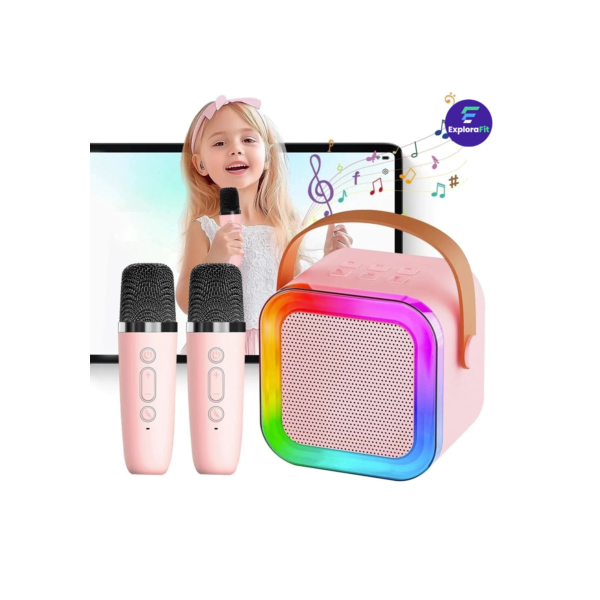 Alto-falante Bluetooth Caixa De Som C/ Microfone com Luzes LED Karaokê Brincadeira Família Crianç